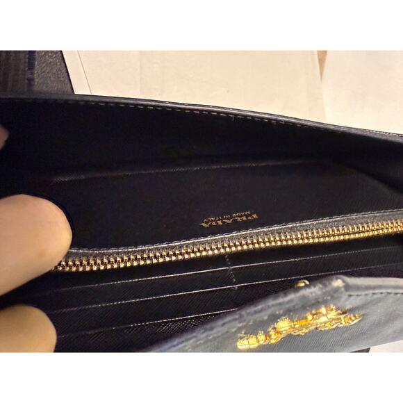 Prada Saffiano Leather Letter Continental Flap Wallet Black Authentic Card Incl - Picture 14 of 15